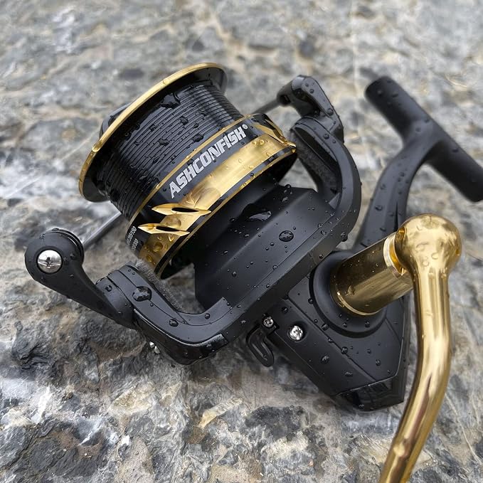 Ashconfish Spinning Fishing Reel, Graphite Body, 7+1 Stainless Steel BB, 5.0:1 Gear Ratio, Lightweight Spinning Reel for Freshwater Saltwater Fishing, Come with 109 yds Braided Line