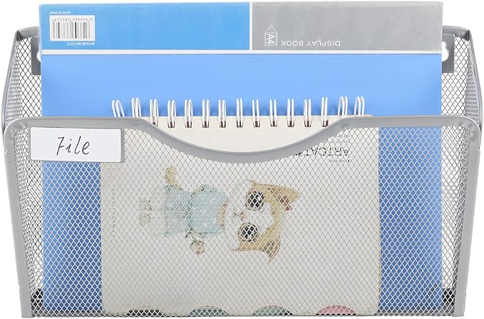 EasyPAG 3 Pack Wall File Organizer with Label Panel, Mesh Hanging File Folder Organizer for Letter/A4 Size Folders, Wall Mounted Vertical Mail Holder for Paperwork, Office, Home, School, Silver