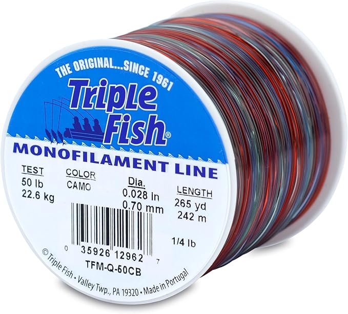 Triple Fish Monofilament Fishing Line - Strong Clear Pink Camo Color for Trolling, Bottom Fishing, Casting Main Line Catfish, Bass