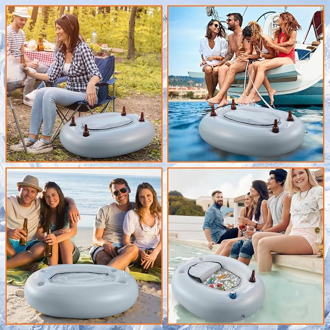 Threehoney 2 Pack Floating Coolers for River Inflatable Cooler 40 Qt - River Cooler Float with Lid Built in Four Cup Holder