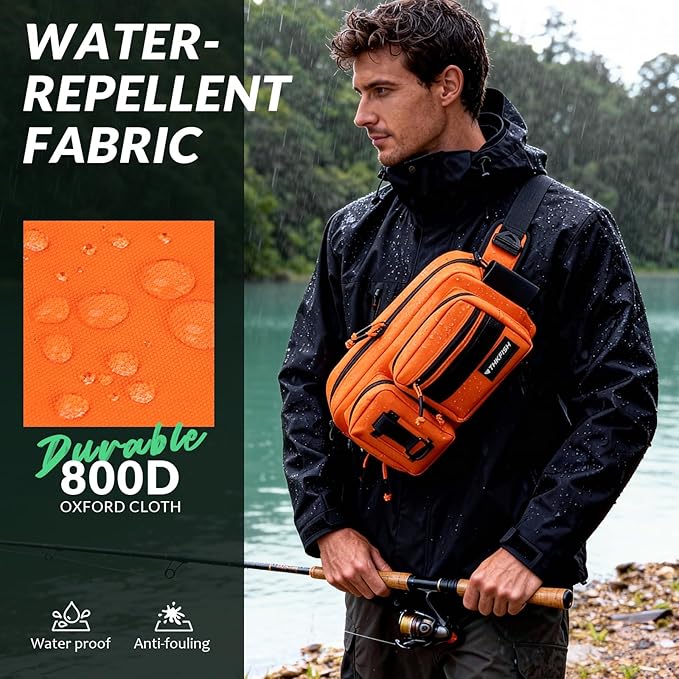 THKFISH Fishing Waist Pack - Waterproof Fanny Pack for Women & Men - Portable Sling Bag for Outdoor & Fly Fishing (ORANGE-LARGE)
