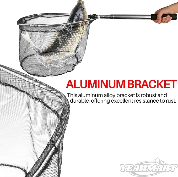 Yeahmart Fishing Landing Net with Telescopic Aluminum Handle Pole, Collapsible Nylon Mesh Minnow Fish Net for Saltwater & Freshwater, Portable Fishing Gear for Kids, Men, Women, Extends 21-75 Inches