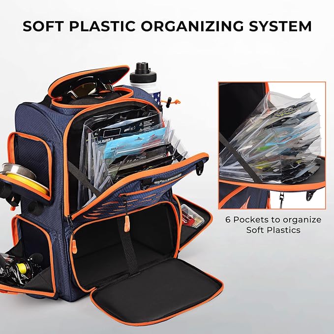 KastKing Bait Boss Fishing Tackle Backpack with Rod Holders-4 Tackle Boxes-Rain Cover,Storage for Fishing Gear