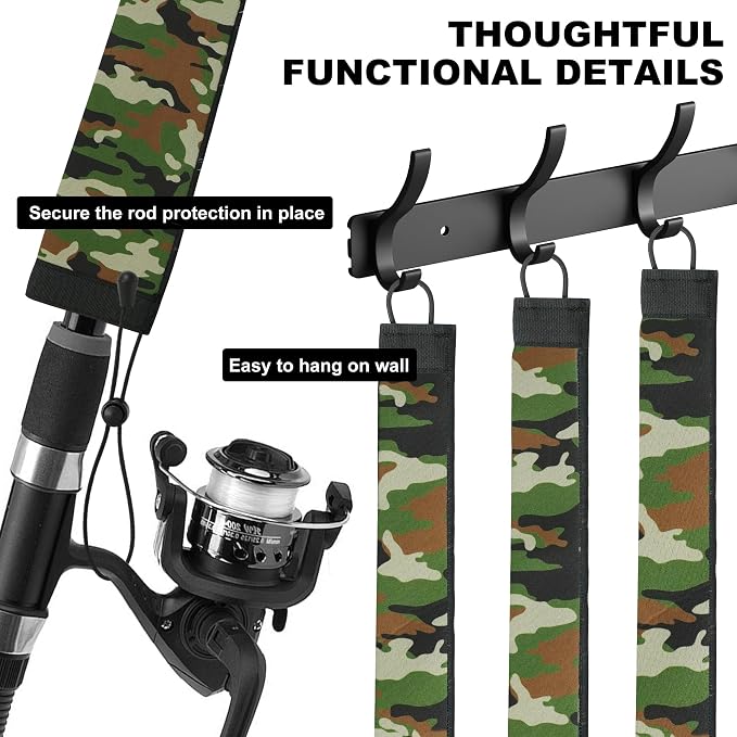 Neoprene Camo Fishing Rod Sleeves,Fishing Pole Sleeves,Fishing Rod Socks | UV Resistance,Puncture Resistant, Protect Casting, Spinning, Trolling Fishing Rods, Storage, tangled-free,75in,68in,60in