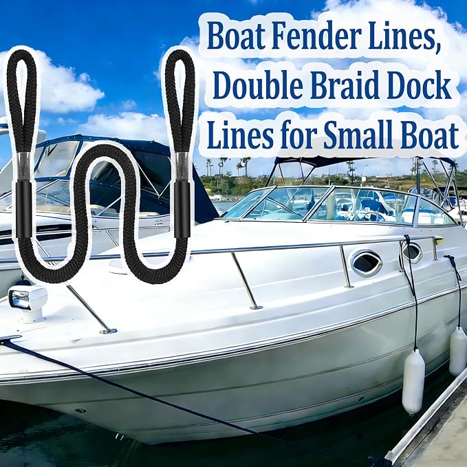 Boat Dock Lines, 5/8" x 10ft Double Braided Nylon Docking Line with Loop, Marine Grade Boats Mooring Rope, Boating Accessories