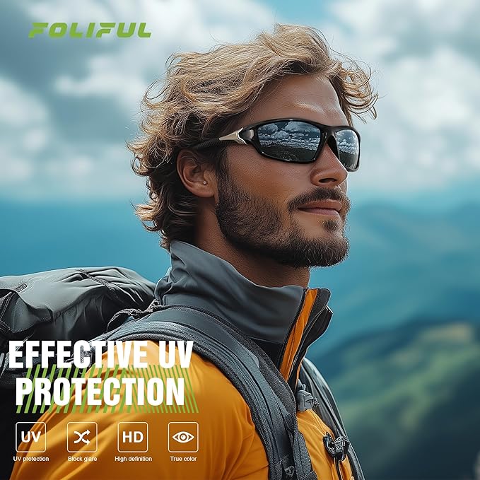 3 Pack Polarized Sports Sunglasses for Men, Mens Sunglasses Wrap Around UV Protection for Cycling Fishing Driving