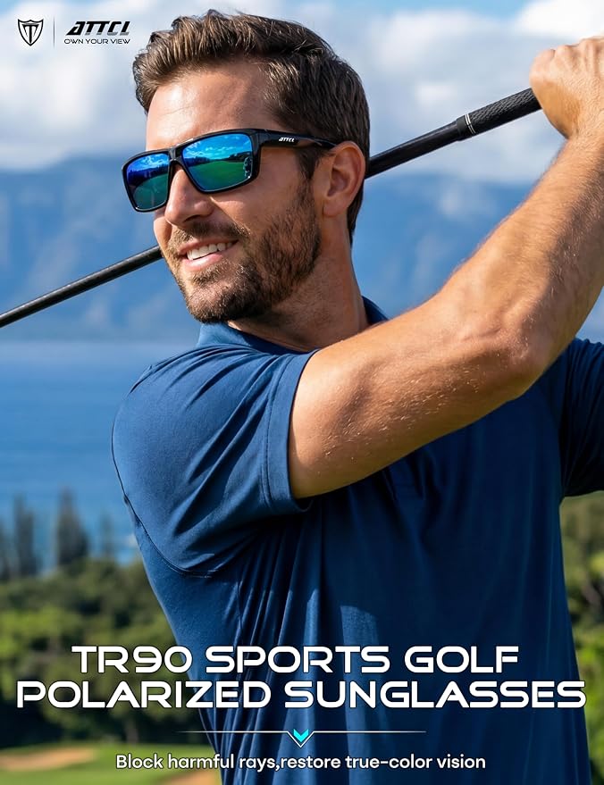 ATTCL Polarized Sunglasses Men for Fishing: UV Protection Lightweight TR90 Sports Wrap Sun Glasses Driving Golf Running