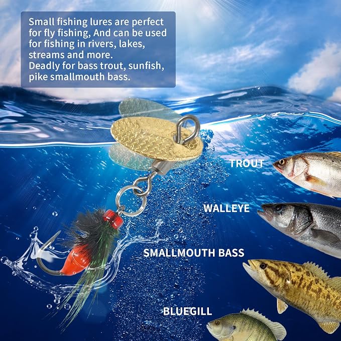 5-Pack Artificial Fly Fishing Lures with Spinner Blades, Ideal for Bass, Trout, Sunfish & Pike Fishing