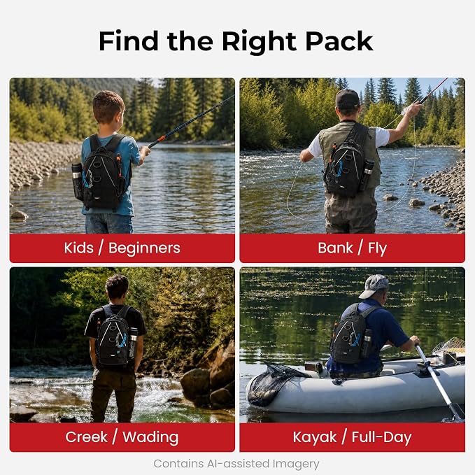 Piscifun Fishing Backpack with Rod Holder, Lightweight Sling Bag Storge Gear and Equipment
