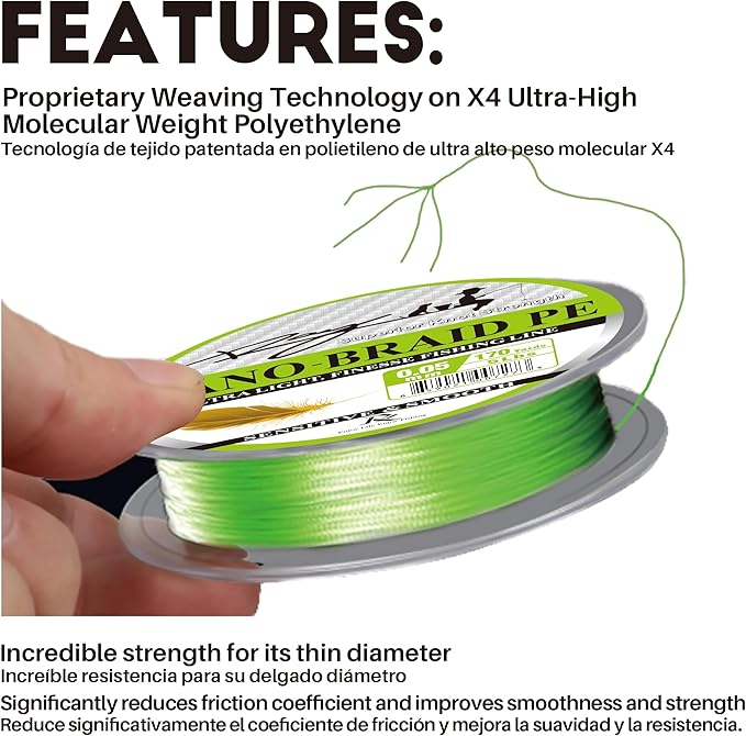 Ultra Slim Braided PE Fishing Line, Strong Knot Strength, Deign for Ultra Light Freshwater Fishing, Come with 3lb Test or 5lb Test, 170Yds Each Spool