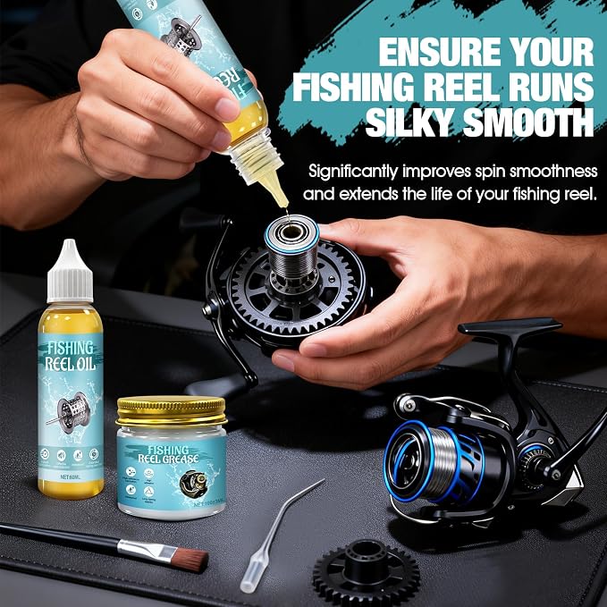 Fishing Reel Oil and Grease Kit, 60ml Fishing Reel Oil and 100ml Fishing Reel Grease High-Efficiency Lubrication Precise Maintenance Waterproof Long-Lasting for Various Fishing Reels