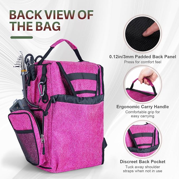 Goture OpenSide Tactical Sling Tackle Bag with 3 3700 Tackle Trays, Lightweight Fishing Backpack Storge Gear Outdoor-Shimmering Pink Bag,Gift for women