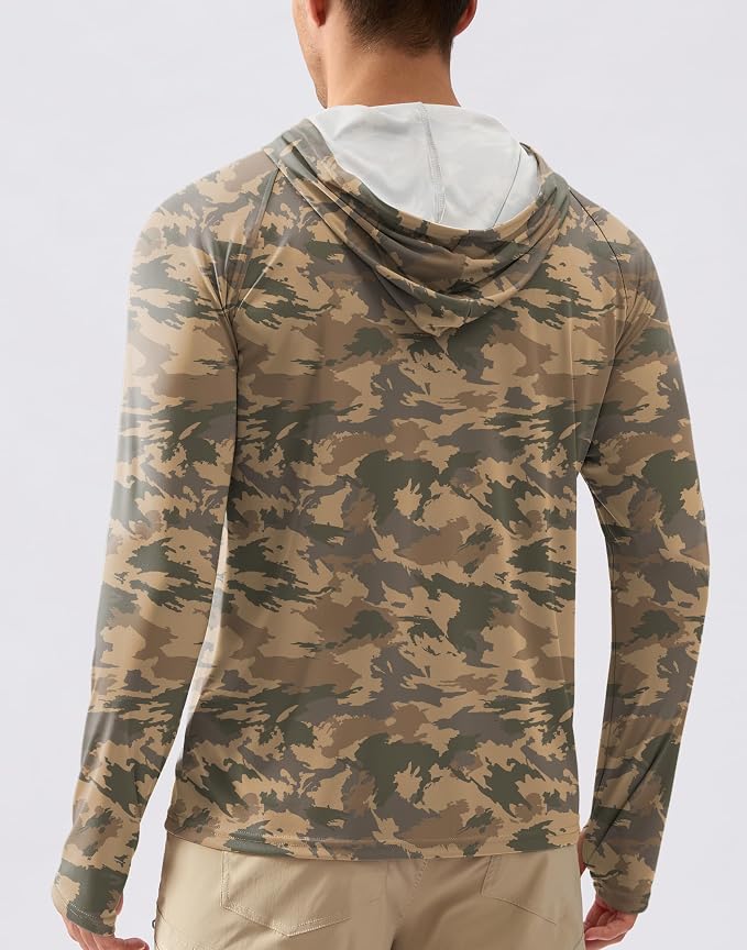 Pudolla Men's Sun Protection Hoodie Shirts UPF 50+ Rash Guard SPF Long Sleeve Fishing Shirt for Men Swim Hiking Boating
