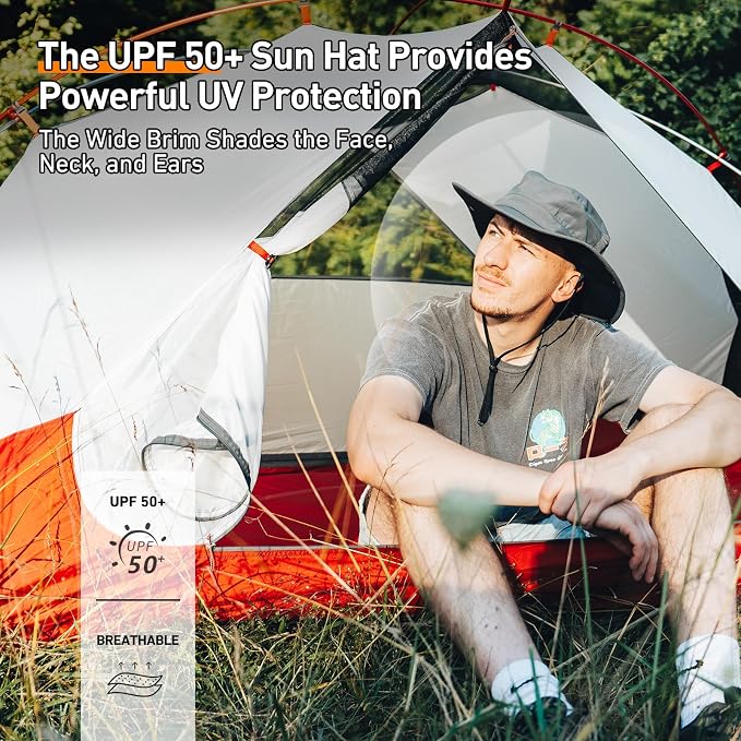 TOP-EX Men's Wide Brim Sun Hat UPF 50+ Waterproof, Packable Breathable Mesh Boonie Bucket Cap for Hiking Fishing Safari