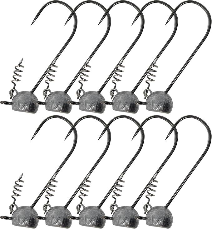 Reaction Tackle Stand-Up Shaky Head Jigs- for Bass Fishing with Size Stamped on Jig Heads (10-Pack)
