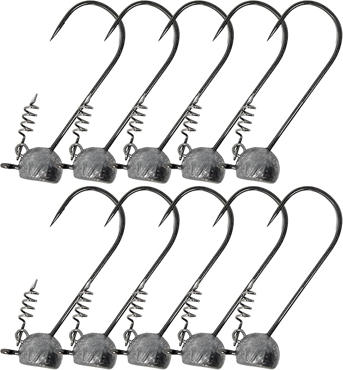 Reaction Tackle Stand-Up Shaky Head Jigs- for Bass Fishing with Size Stamped on Jig Heads (10-Pack)