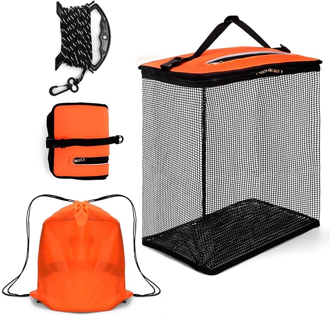 Cedilis Large Floating Fishing Basket for Live Caught Fish, Foldable Floating Fish Net Cage, Collapsible Nylon Mesh Fishing Bag Bait Pen, Portable,10 Gallons, Easy to Clean