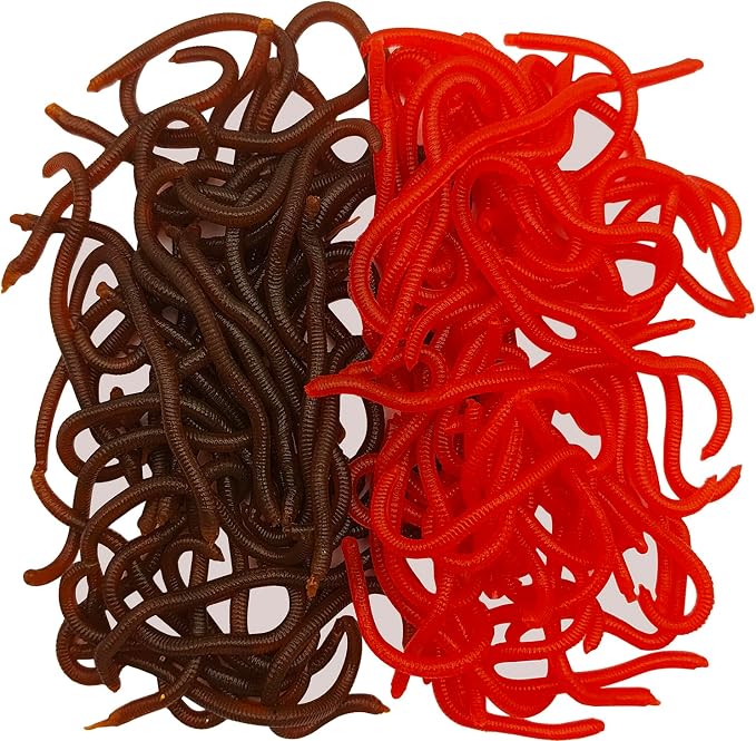100 Pcs 3.3inch Soft Worms Fishing Lure Baits, Earthworm Baits Lifelike Fake Bloodworm,Fresh Water Fishing Bait