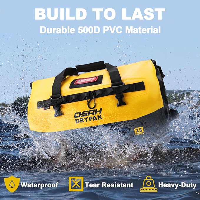 OSAH DRYPAK Waterproof Duffel Bag 25L/40L/60L – Heavy-Duty Motorcycle Tail Bag, Roll-Top Dry Bag for Travel, Camping, Boating, Kayaking, Outdoor Adventure