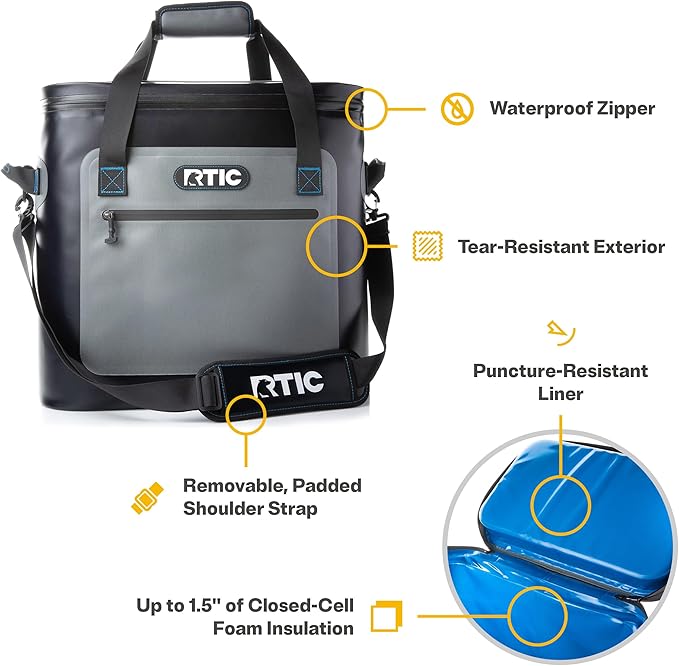 RTIC Ultra-Tough Soft Cooler 50 Can, Insulated Bag Portable Ice Chest Box for Lunch, Beach, Drink, Beverage, Travel, Camping, Picnic, Car, Trips, Floating Cooler Leak-Proof with Zipper