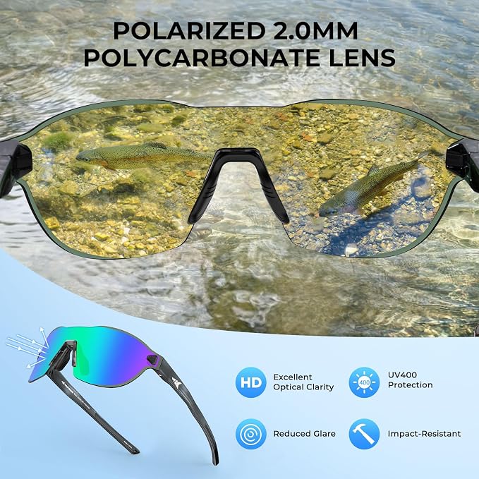 KastKing Nizini Polarized Sports Fishing Sunglasses, With PuriVex Protective Lens Coating, Rimless Wrap Design, Men Women