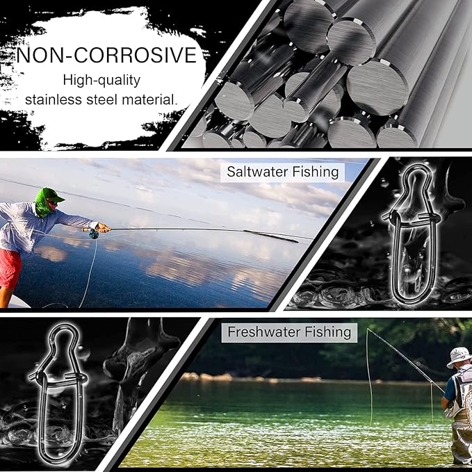 AMYSPORTS High Strength Fishing Snap Clip Duo Lock Snap Swivel Stainless Quick Change Fishing Snaps Solid Black Nickel 26lb-220lb