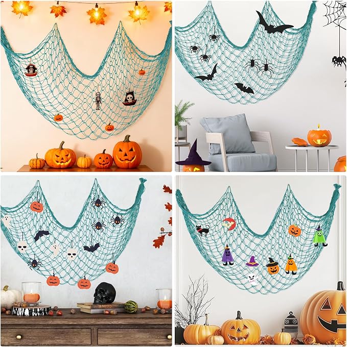 Decorative Fishing Net 2 Pack, 5x10 ft Large Aqua Fish Net Decor for Wall, Photo Display, Nautical Mermaid Pirate Ocean Themed Beach Hawaii Under the Sea Party Decorations