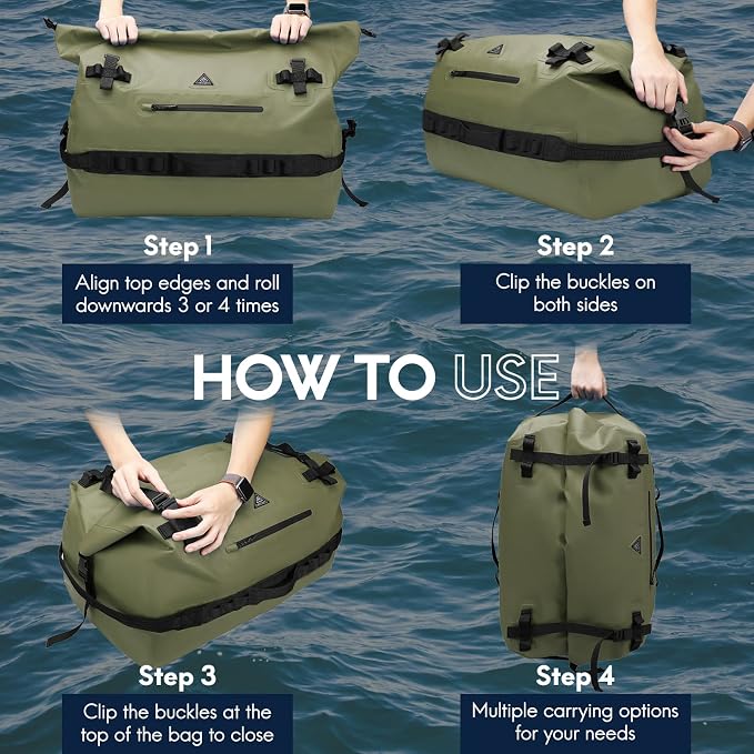 Haimont IPX7 Waterproof Roll-Top Dry Duffel Backpack | 60L/90L Sizes, 500D Tarpaulin, Welded Seams, Mesh Pockets, Boating & Kayaking