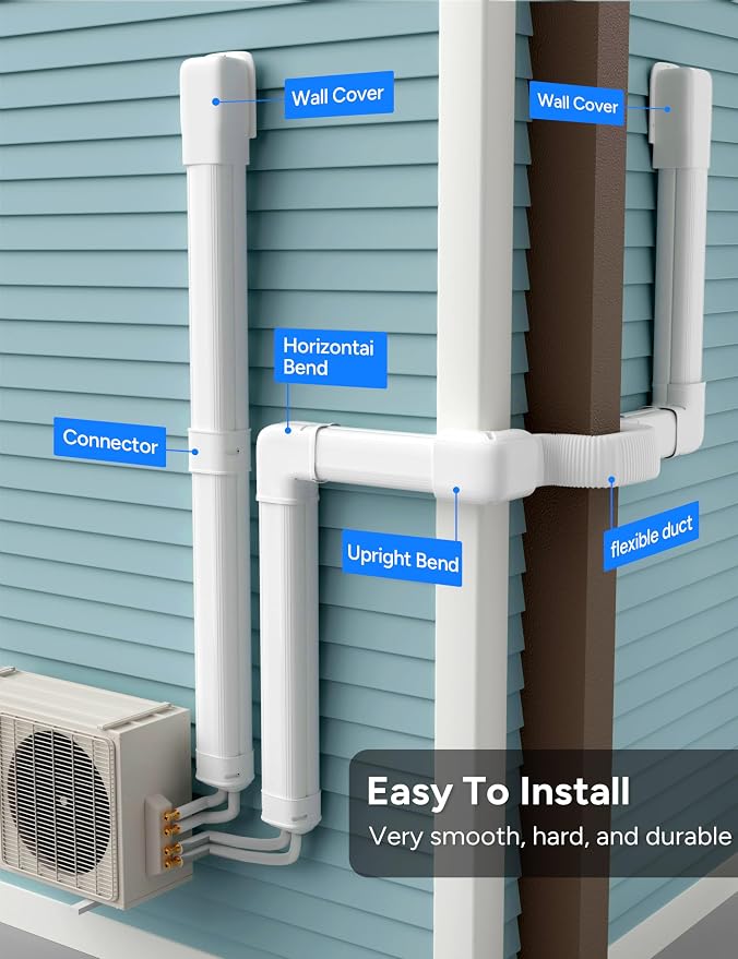 3'' 22.5Ft Mini Split Line Set Cover Kit for Minisplit Ductless Linset Air Conditioners and Heat Pumps, Central AC Decorative Upgraded UV-Proof Strong & Durability PVC Pipe