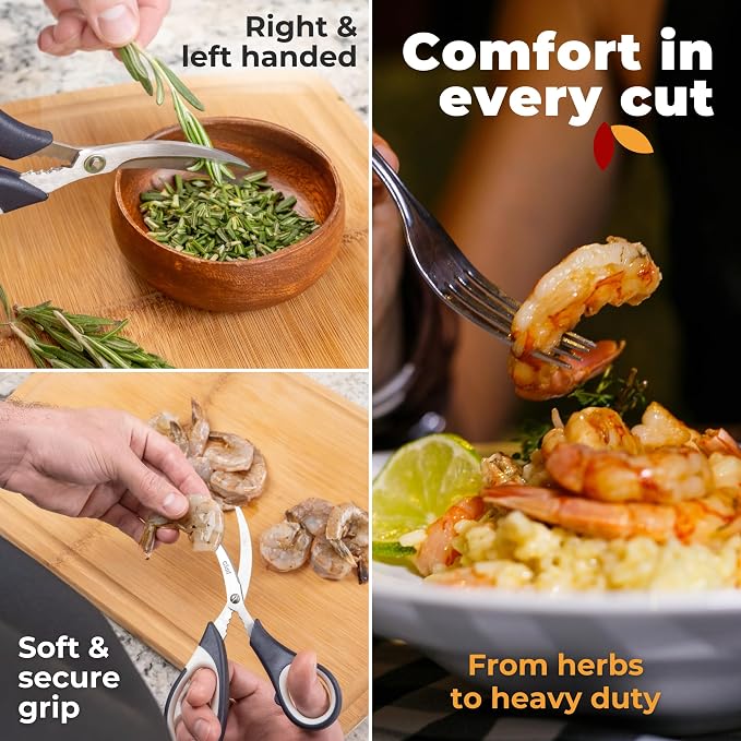 Kitchen Shears by Gidli - Liftime Replacement Warranty* - Includes Seafood Scissors As a Bonus - Heavy Duty Utility Stainless Steel All Purpose Ultra Sharp Scissors for Food/Cooking