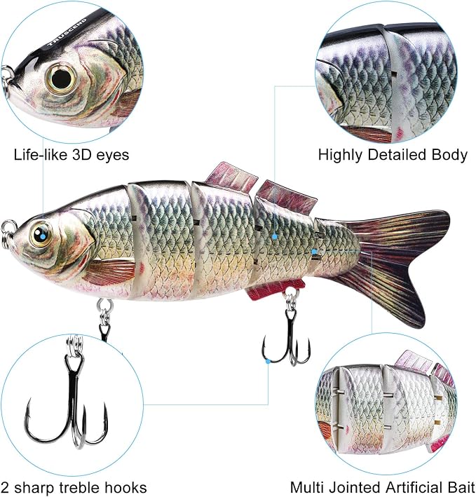 TRUSCEND Swimmax Easy Catch Fishing Lures with BKK Hooks, Wiggling, Vibrating, Rattling and Gurgling for More Bite, Heavy-Duty Dyneema Fiber Jointed Swimbaits for Bass, Trout, Walleye, Crappie, Pike