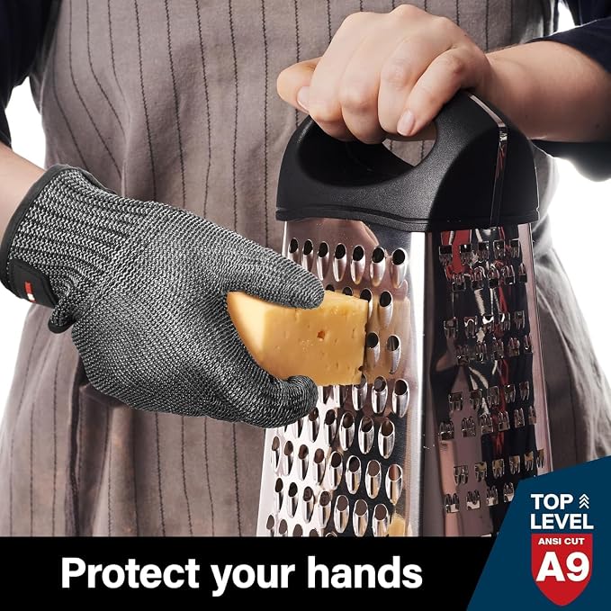 Schwer Ultimate Cut Resistant Gloves Beyond ANSI A9, Reinforced Stainless Steel Glove, Food Grade Mesh Metal Gloves for Butcher Meat Cutting, Oyster Shucking, Mandoline, PR1708 (S, 1 PCS)