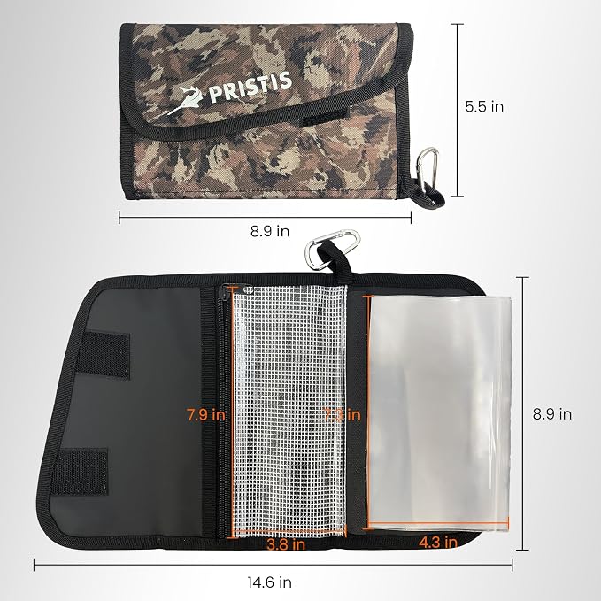 Pristis Fishing Soft Lure Storage Binder Bag, Plastic Bait Organizer Wallet Case with 6 Transparent Pocket Sleeves for Worm Rigs Lines, Durable Tackle Accessory for Saltwater Freshwater