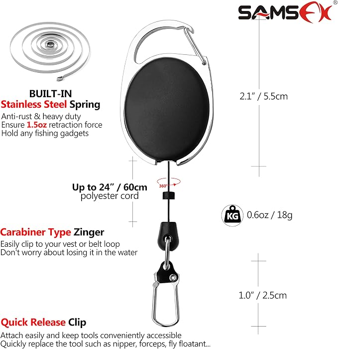 SAMSFX Aluminum Fishing Pliers Hook Remover Braid Line Cutter with Coiled Lanyard, Fly Fishing Knot Tying Tool & Retractors