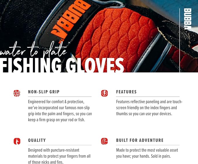 BUBBA Ultimate Fishing Gloves with Cut Resistant Construction, Cloth Thumb and Touch Screen Usability for Fishing, Angling, Boating and Outdoors