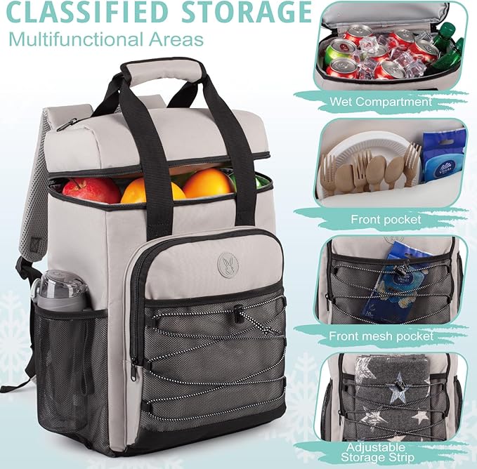 Cooler Backpack with Padded Top Handle, Lightweight Back Pack Coolers Insulated Leak Proof, Large Capacity Ice Chest for Women Men Beach Camping Picnic Fishing Hiking