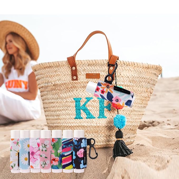 HEYSKAY 8PCS Lip Balm Keychain Holder Compatible with Chapstick, Stocking Stuffers Gifts Keychain Lip Gloss Holder Key Chain Lipstick Holder Sleeves