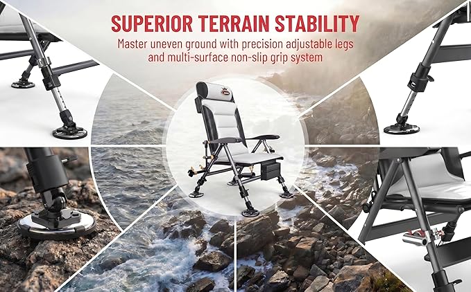 Portable Fishing Chair, All-Terrain Adjustable Folding Stool with Multi-Angle Reclining, Retractable Legs(Naked Chair)