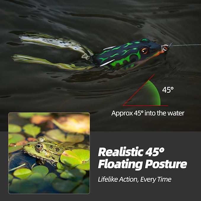Soft Frog Lures, Topwater Swimbaits for Bass Fishing, Realistic PVC Design, Weedless Hooks, Perfect for Freshwater & Saltwater, Effective Fishing Lures for Pike & Snakehead