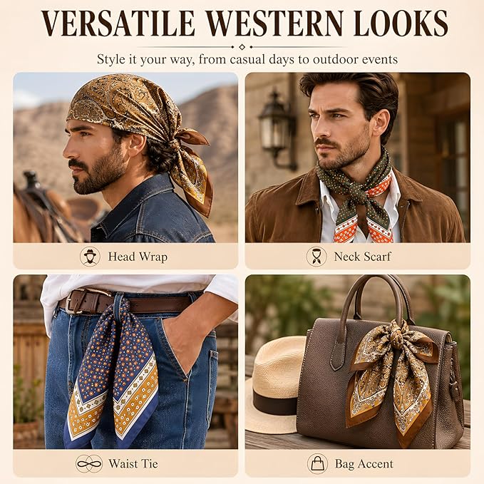 4PCS Neck Scarf Bandanas for Men and Women, Silk Feeling Head Scarfs, Fashion Neckerchief Square Purse Scarf