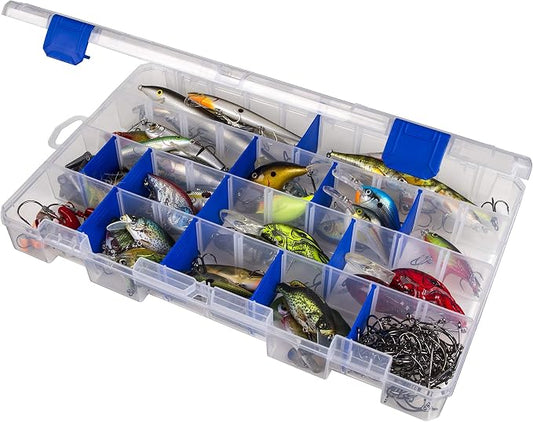 Flambeau Outdoors 5007 Tuff Tainer Fishing Tackle Box with Zerust Anti-Rust Dividers - Includes 18 Dividers, 36 Compartments, Clear Fishing Lure Organizer - 14.25" x 9.125" x 2"