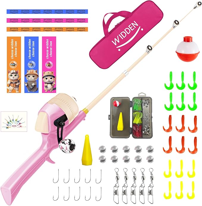 Kids Fishing Pole, Telescopic Fishing Rod, Toddler Collapsible Fishing Rod and Reel Combo with Tackle Box, Fishing Line, Bobber, and Soft Lures for Boy, Girl, Youth, Beginner, Over 4 Years Old