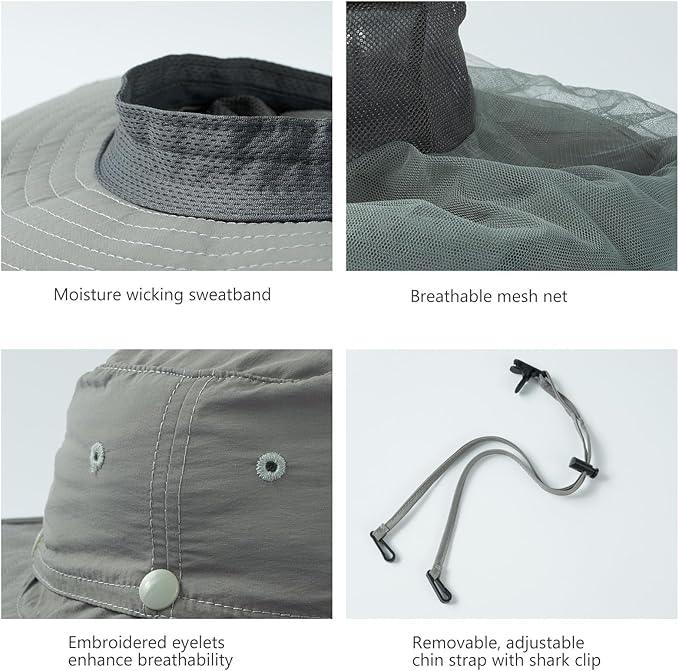 BASSDASH UPF 50+ Mosquito Sun Hat with Hidden Head Net and Neck Flap for Men Women Outdoor Fishing Hiking Camping