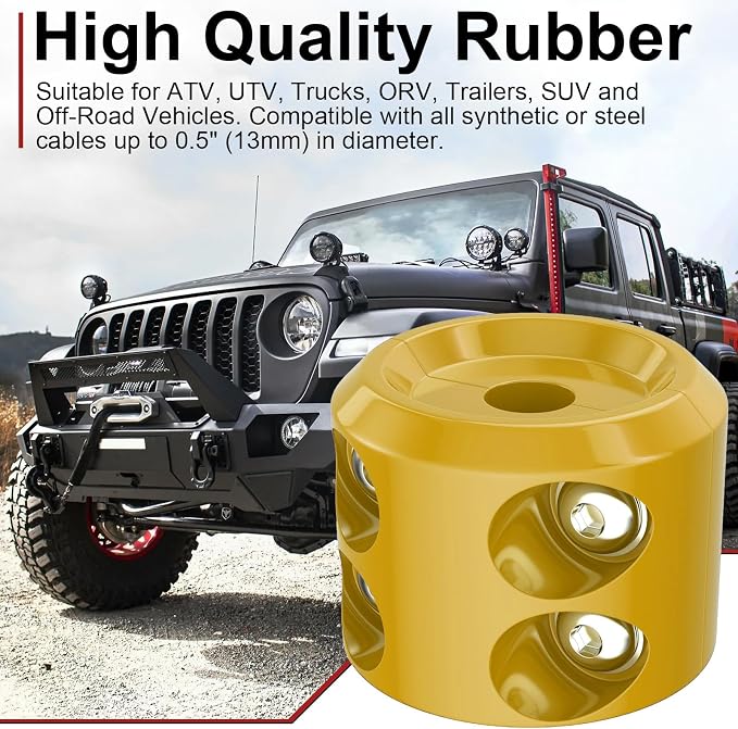 BFXM Rubber Winch Stopper for Cable Hook, Rubber Rope Line Saver for ATV UTV SUV Winches, with Allen Wrench (Yellow)