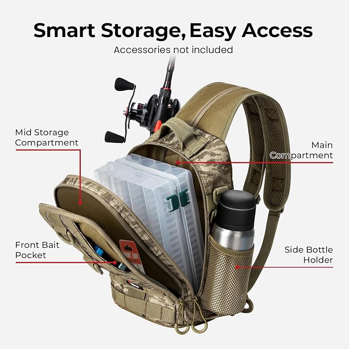 Piscifun Fishing Backpack with Rod Holder, Lightweight Sling Bag Storge Gear and Equipment