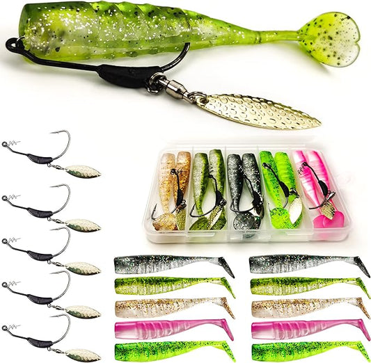 Soft Fishing Lures Shad Minnow Swimbaits, Pre-Rigged Jig Heads Paddle Tail Swim Baits for Bass, Trout, Walleye, Crappie, Sinking Jigs Bait for Saltwater Freshwater, Fishing Gifts for Men
