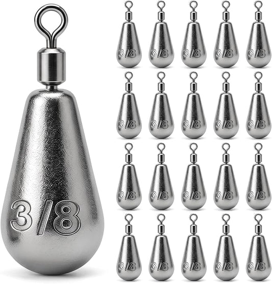 Drop Shot Fishing Weights with Rolling Swivel Streamlined Lead Fishing Sinkers for Freshwater Saltwater Catfish Bass Casting Fishing and Bottom Fishing Rigs