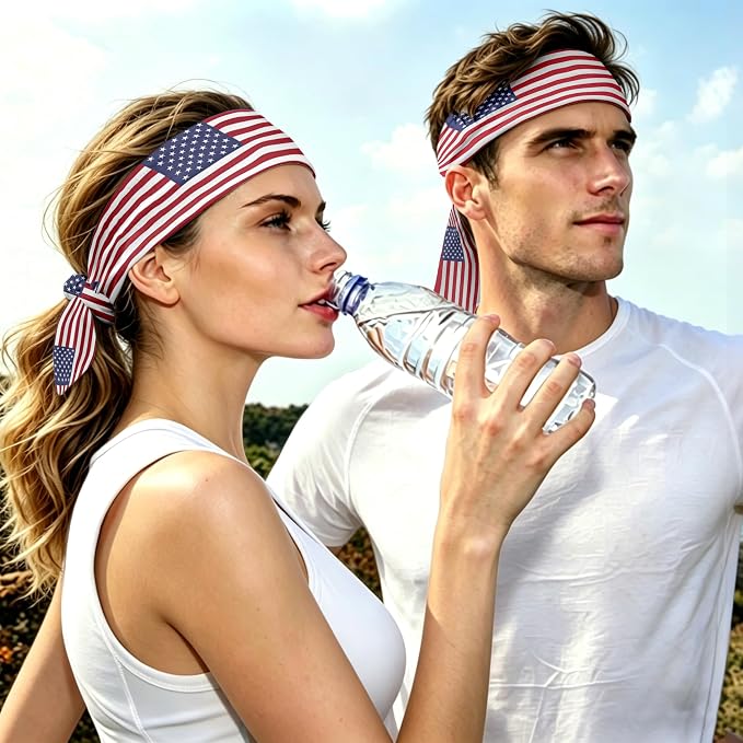 Flag Tie Headbands for Men Women, Moisture Wicking Sweatband Breathable Sports Headwrap, Non-Slip Stretchy Adjustable Fitness Hair Band