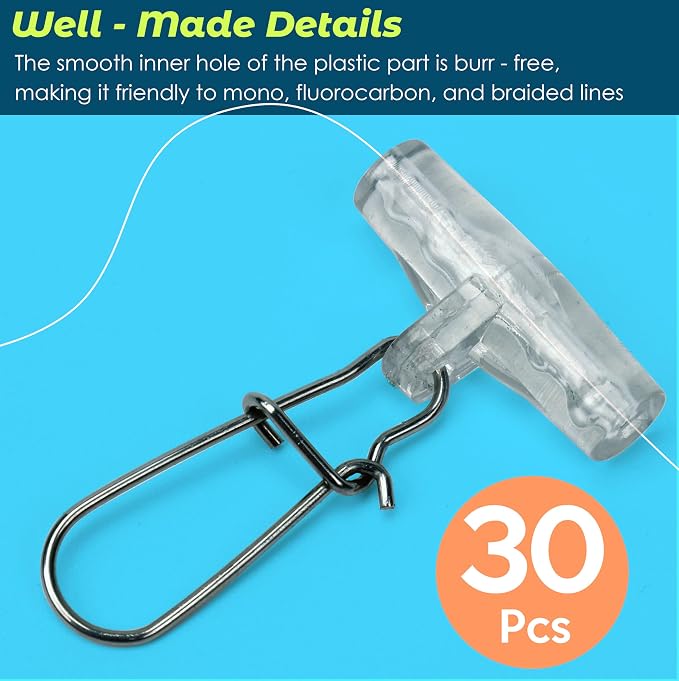 Sinker Slides Stainless Steel Fish Line Clips with Dou Lock Snaps, Suitable for Varieties of Fishing Gears, Fish Lures Sinkers Floats Split Shot Swivel Hook Fishing Tackle Catfish Rig