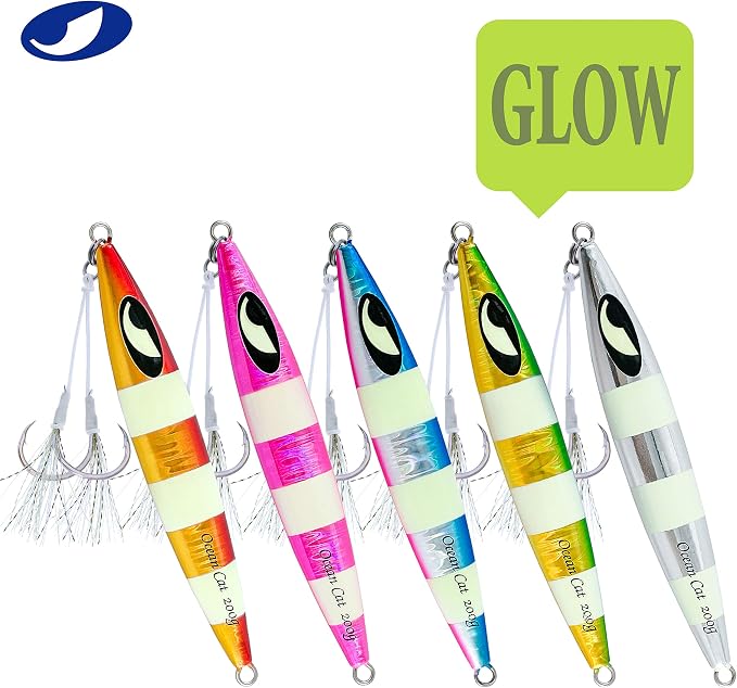 OCEAN CAT Lead Metal Flat Slow Fall Pitch Fishing Jigs Lures Sinking Vertical Jigging Bait with Butterfly Hook for Saltwater Fishing